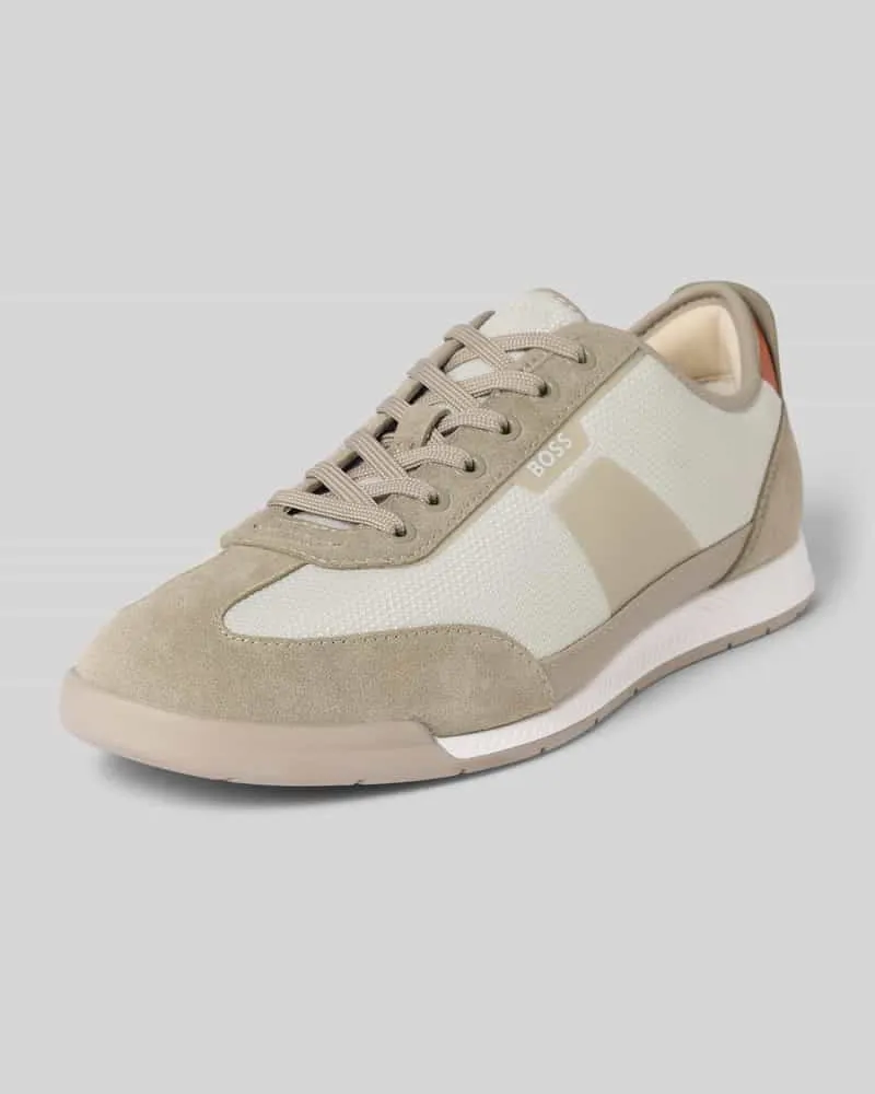 HUGO BOSS Low Top Sneaker mit Leder-Besatz Modell 'Nitan Beige