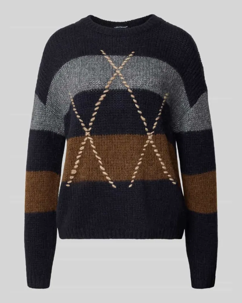 Luisa Cerano Relaxed Fit Strickpullover aus Material-Mix mit Alpaka-Anteil Dunkelblau