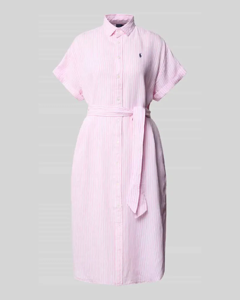 Ralph Lauren Hemdblusenkleid aus Leinen mit Bindegürtel Pink
