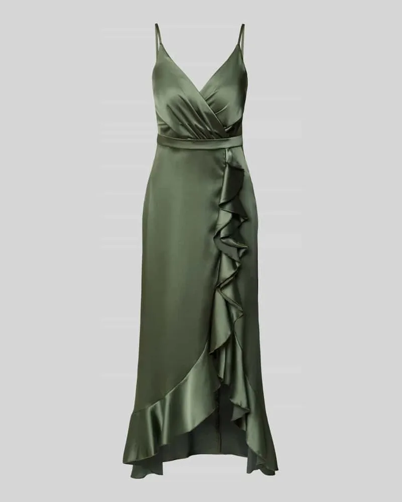 TROYDEN Abendkleid mit Volants Oliv