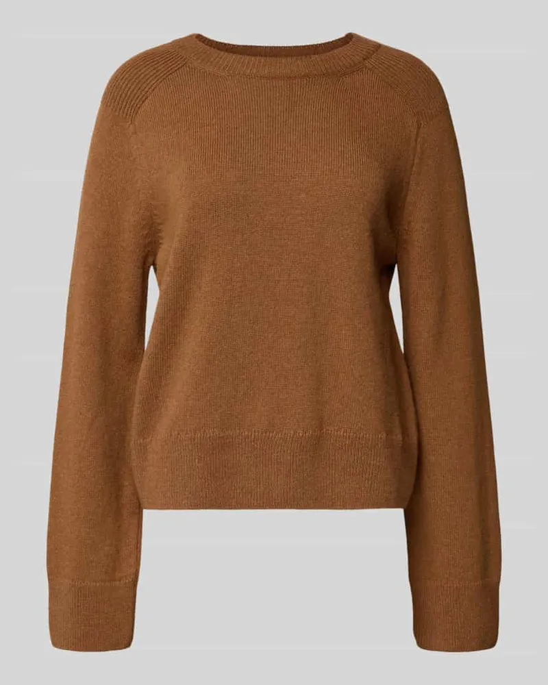 Lanius Cropped Wollpullover mit Rundhalsausschnitt Cognac