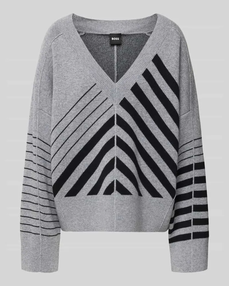 HUGO BOSS Relaxed Fit Strickpullover aus Schurwoll-Kaschmir-Mix Modell 'FUTALI Mittelgrau