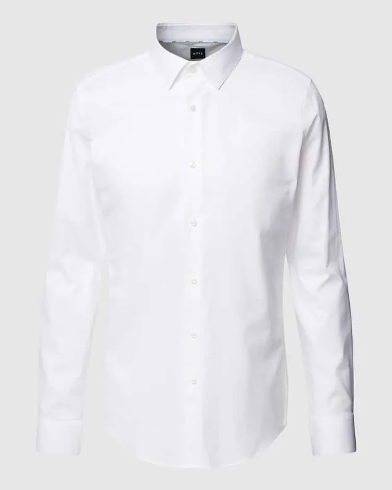 HUGO BOSS Slim Fit Businesshemd aus Uni Struktur Weiss