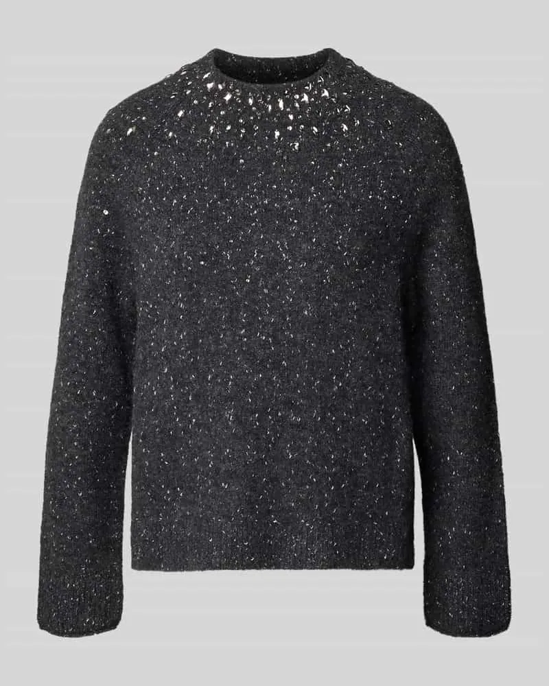 Marc Cain Strickpullover mit Ziersteinbesatz Dunkelgrau