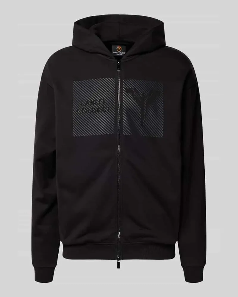 Carlo Colucci Sweatjacke mit Logo-Print und Zweiwege-Reißverschluss Black