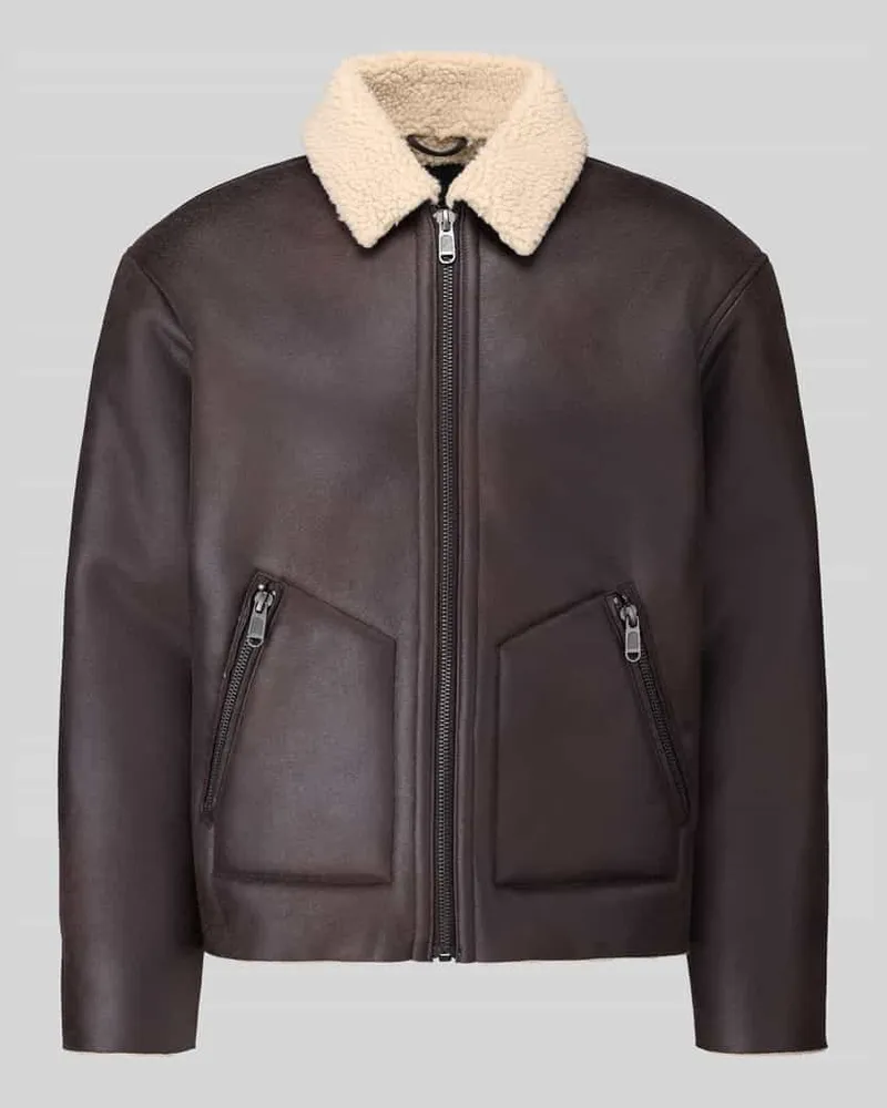 Only & Sons Kunstlederjacke mit Shearlingkragen Schoko