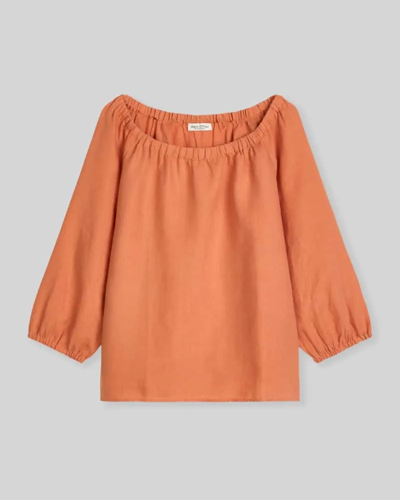 Marc O'Polo Regular Fit Bluse aus reinem Leinen mit Carmen-Ausschnitt Orange