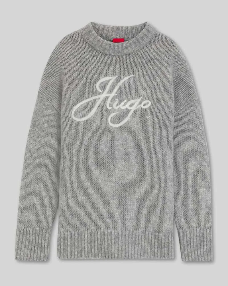 HUGO BOSS Loose Fit Pullover aus Woll-Alpaka-Mix Modell 'Sloguinny Hellgrau