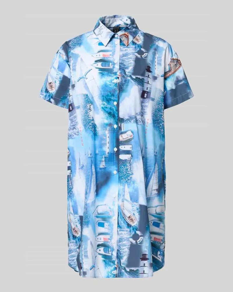 Marc Cain Relaxed Fit Hemdblusenkleid mit Allover-Foto-Print Hellblau