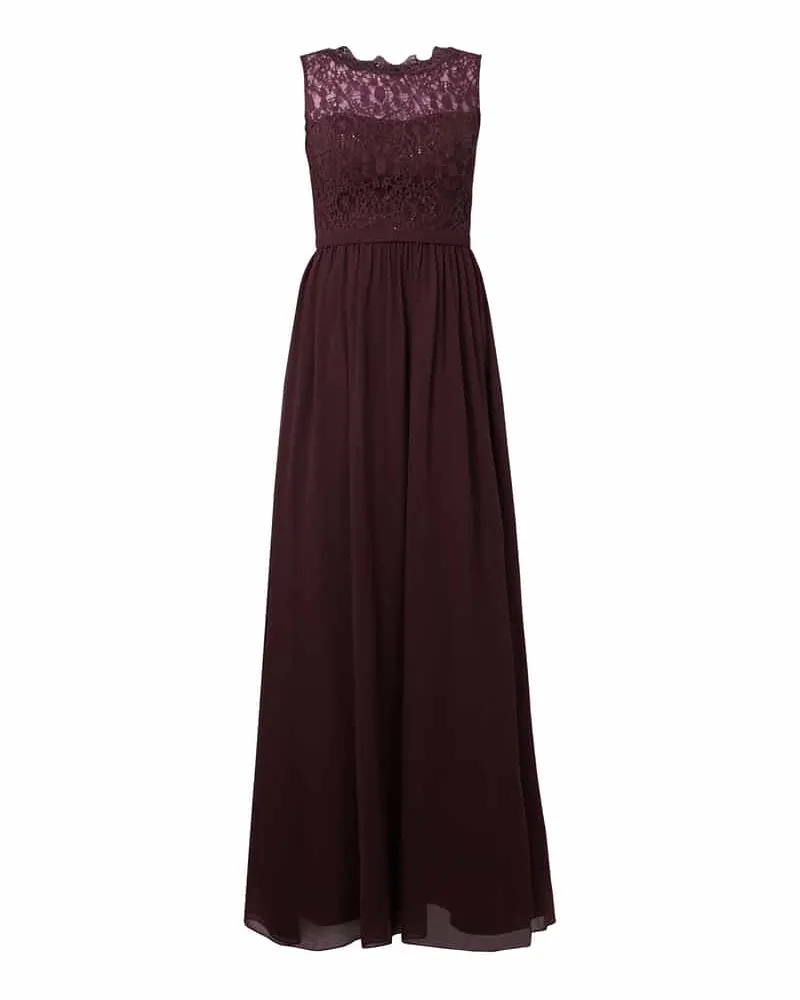 Unique Abendkleid mit Oberteil aus Spitze Dunkelrot
