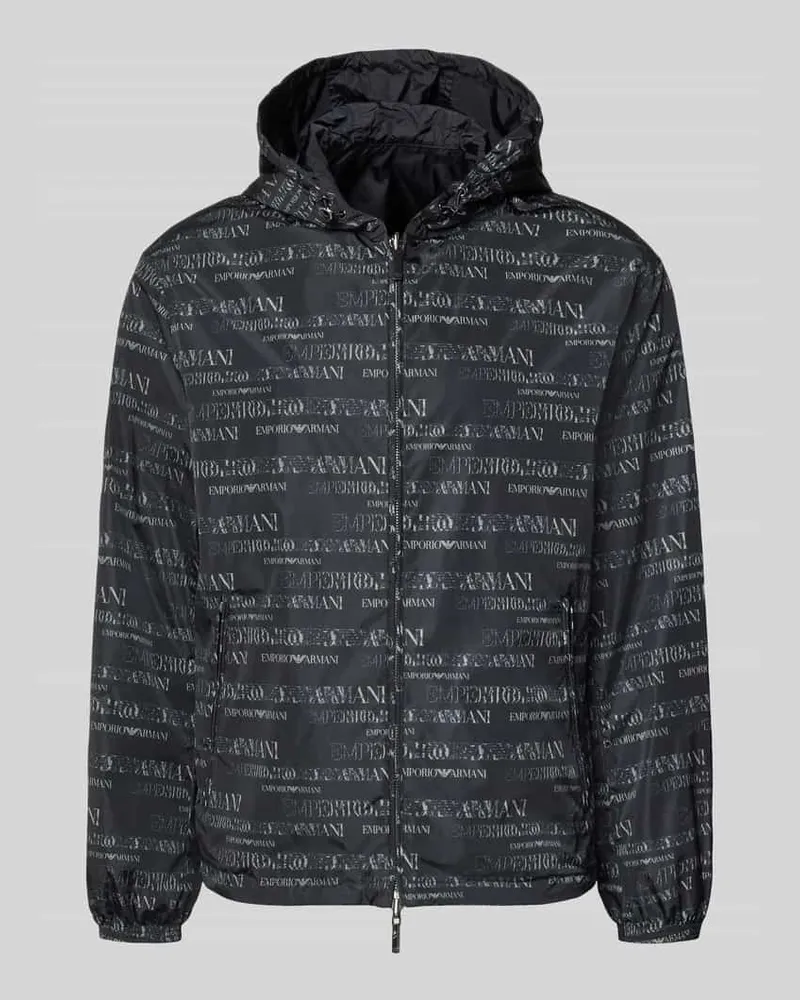 Emporio Armani Jacke mit Logo-Muster und Zweiwege-Reißverschluss Black