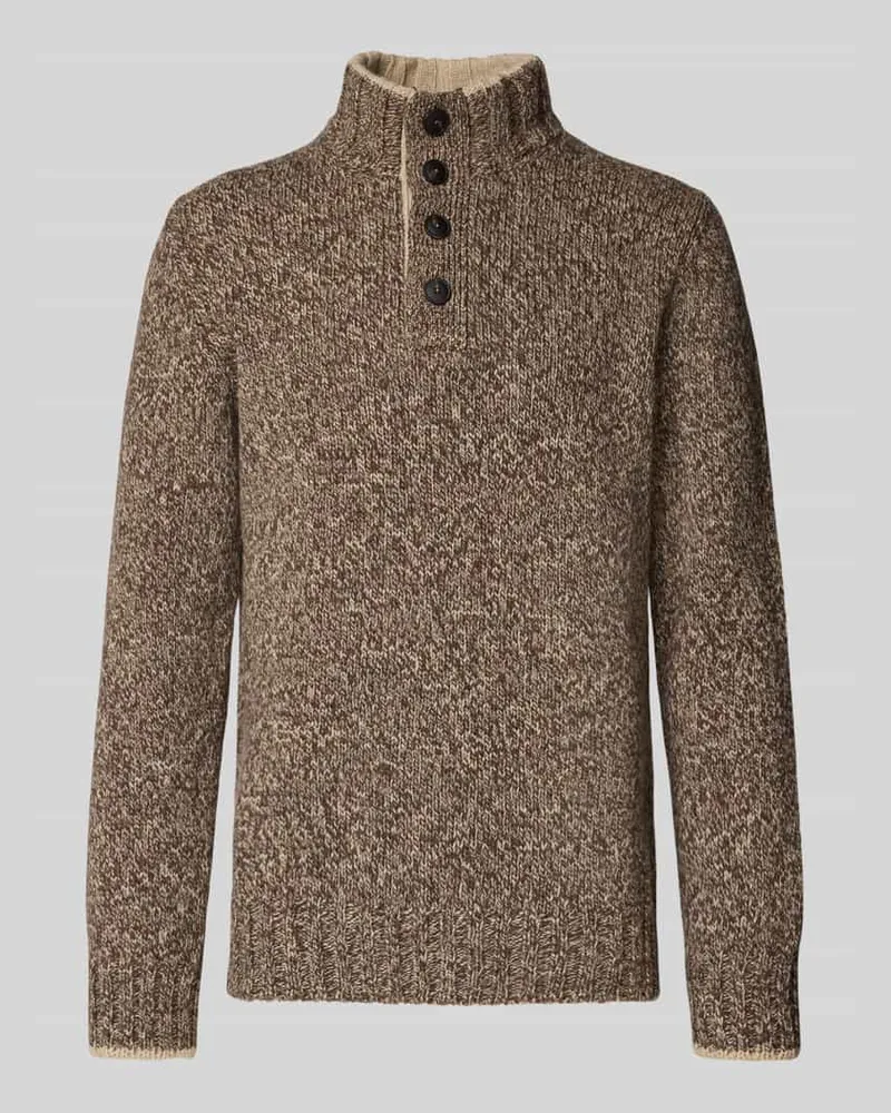 Gran Sasso Strickpullover aus Schurwolle mit Troyer-Kragen Dunkelbraun