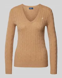 Ralph Lauren Strickpullover aus Wolle-Kaschmir-Mix mit Zopfmuster Camel