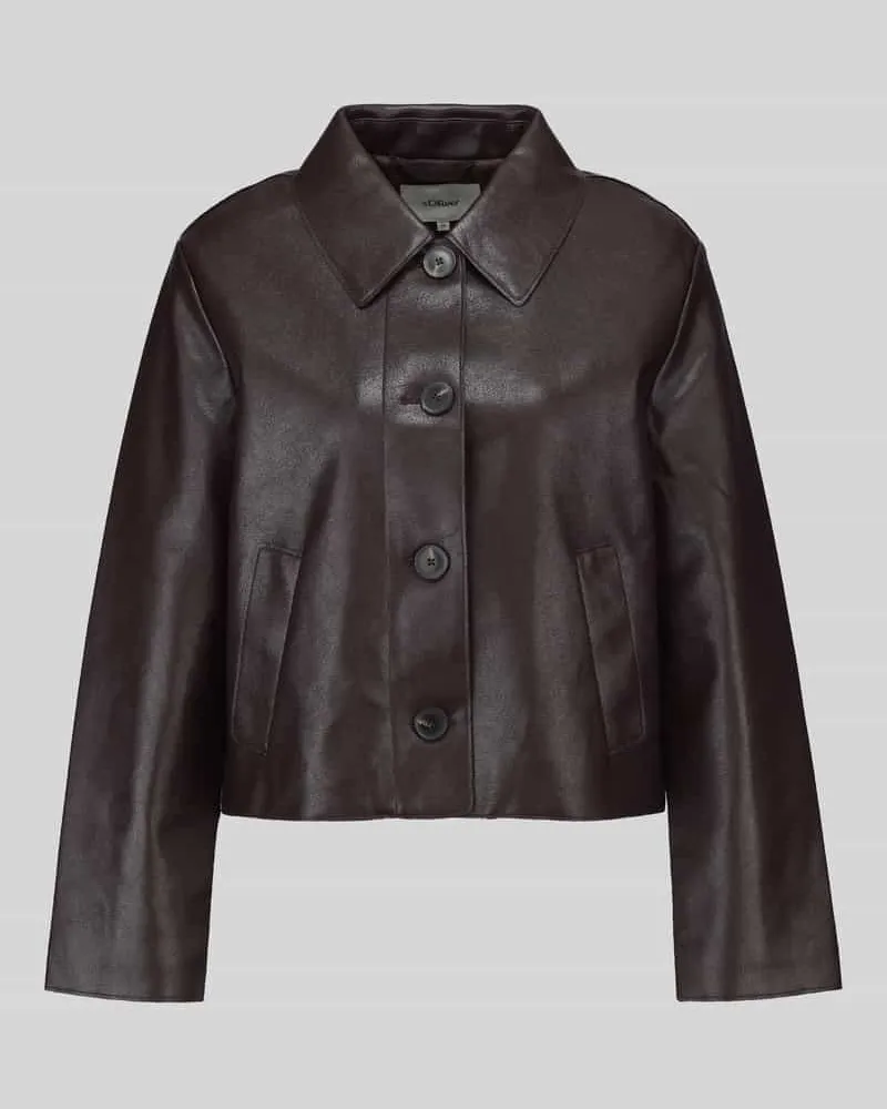 S.Oliver Regular Fit Kunstlederjacke mit Umlegekragen Dunkelbraun