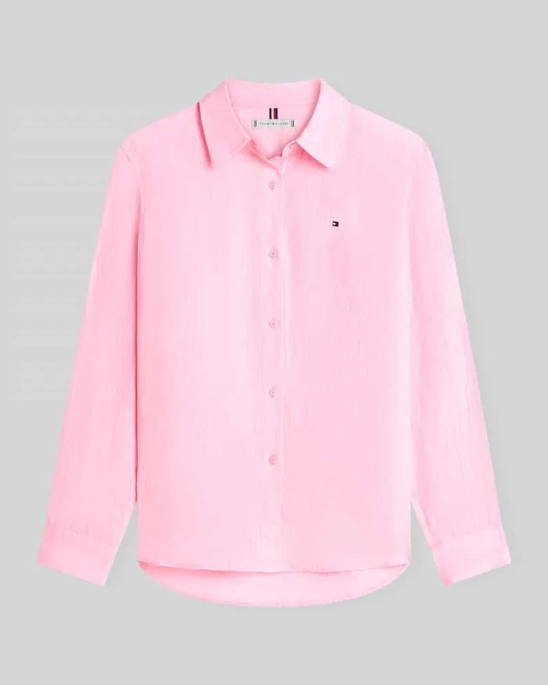 Tommy Hilfiger Relaxed Fit Langarmbluse aus reinem Leinen Hellrosa