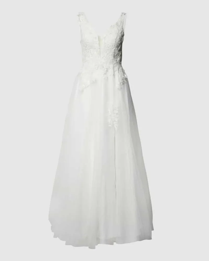 Mascara Brautkleid mit floralen Stickereien und Pailletten Offwhite