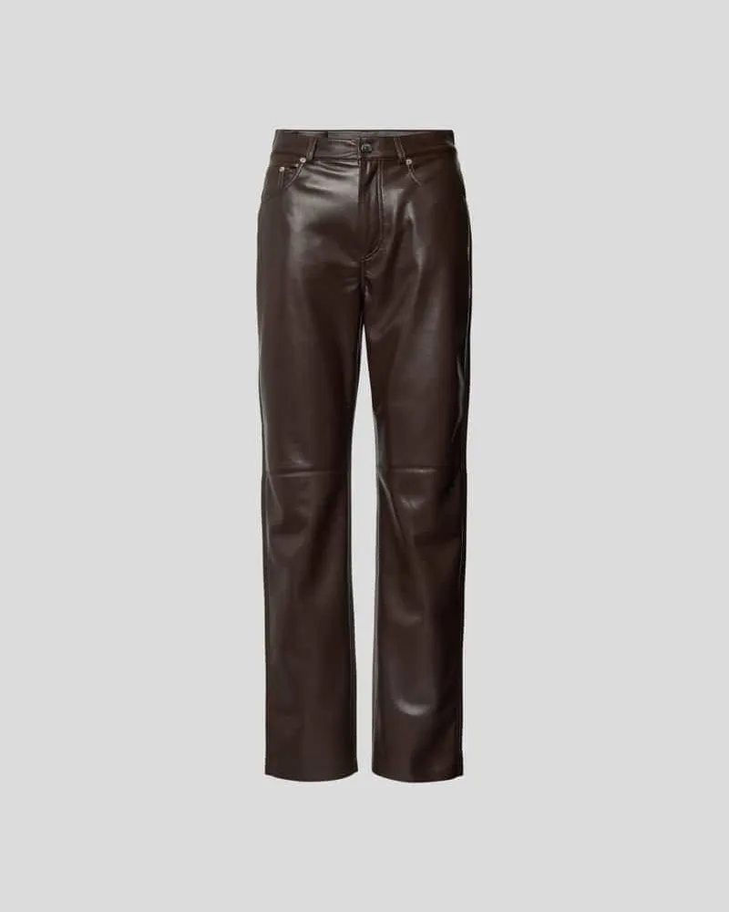 Nanushka Hose in Leder-Optik Dunkelbraun