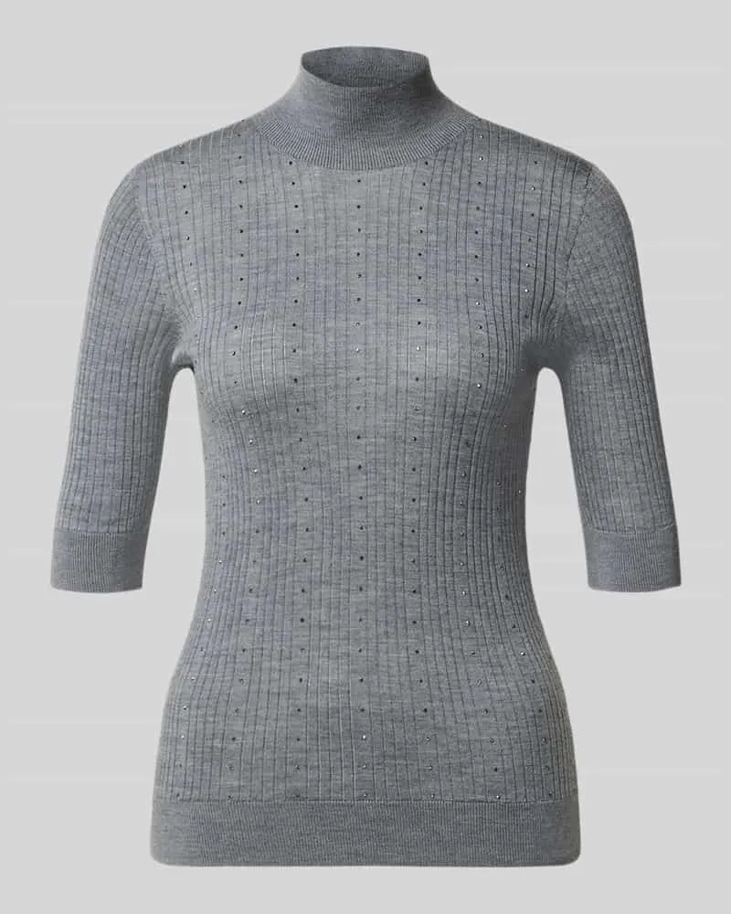 Liu Jo Slim Fit Longsleeve aus reiner Lanawolle Modell 'Maglia Costine Hellgrau