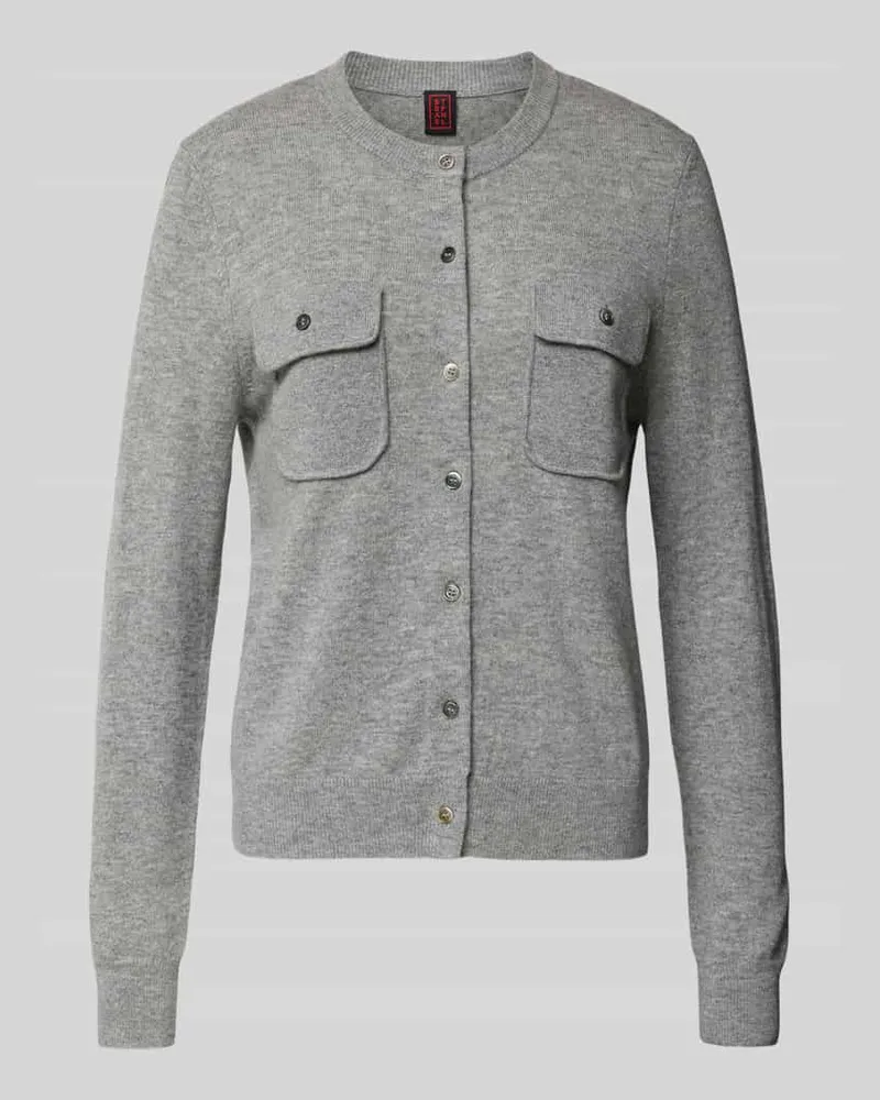 Stefanel Regular Fit Strickjacke aus Lanawoll-Kaschmir-Mix Dunkelgrau