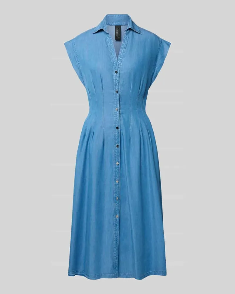 Marc Cain Hemdblusenkleid mit V-Ausschnitt und Knopfleiste Bleu