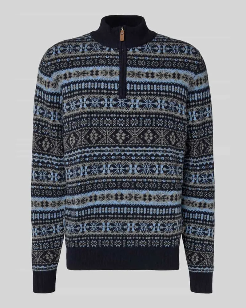 Fynch-Hatton Regular Fit Pullover aus reiner Wolle Modell 'Jacquard Marine