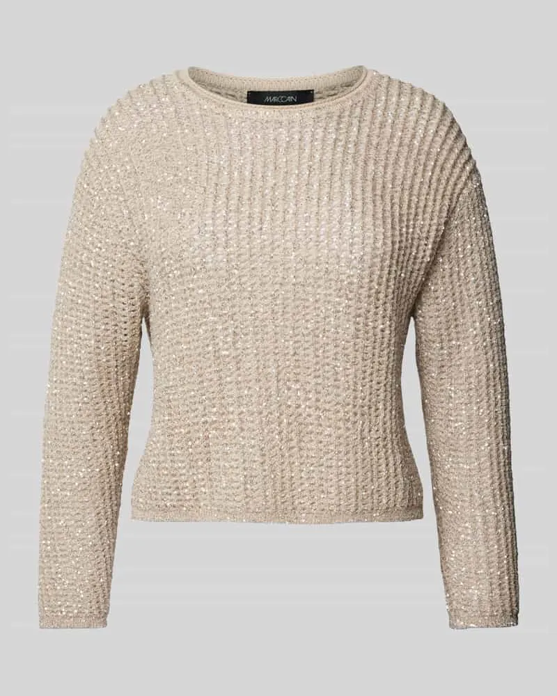 Marc Cain Strickpullover mit Woll-Anteil und Paillettenbesatz Kitt