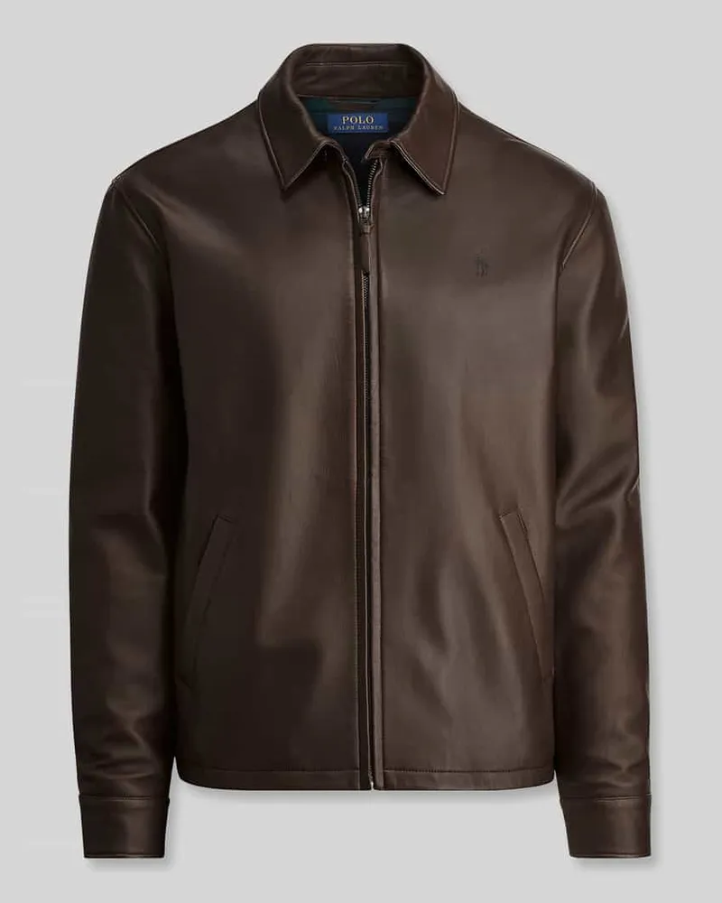 Ralph Lauren Regular Fit Lederjacke aus echtem Leder Dunkelbraun