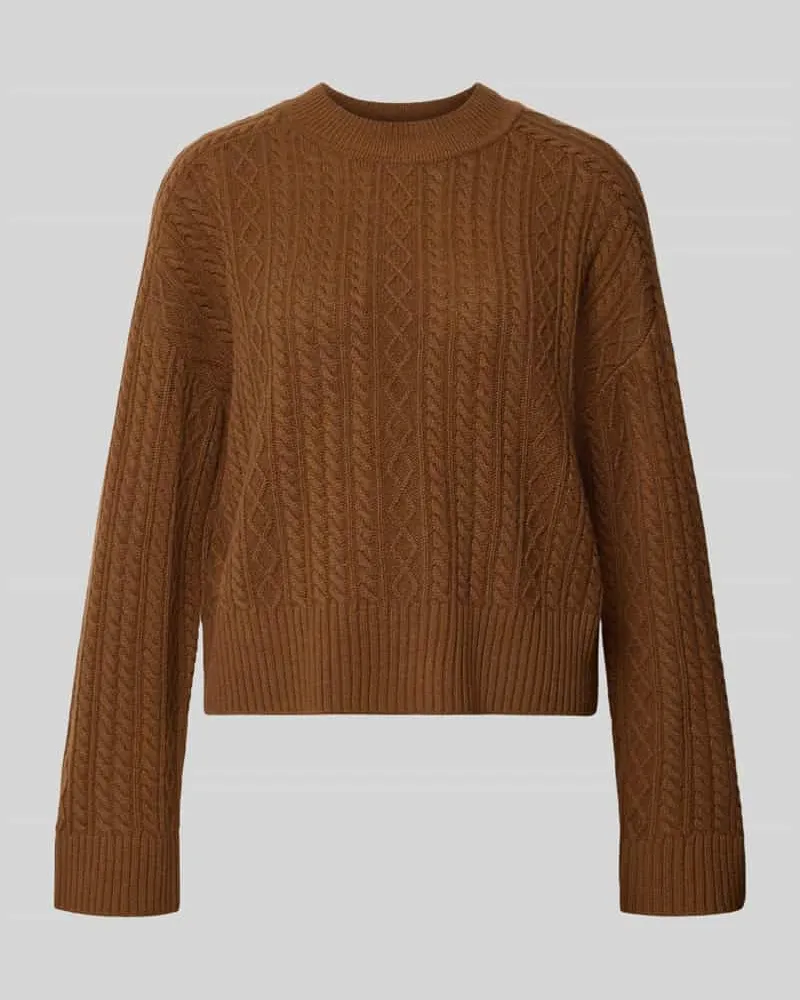 windsor. Strickpullover aus Lanawolle mit Zopfmuster Mittelbraun