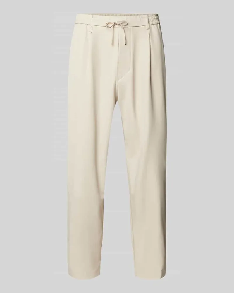 HUGO BOSS Relaxed Fit Bundfaltenhose mit elastischem Bund Beige