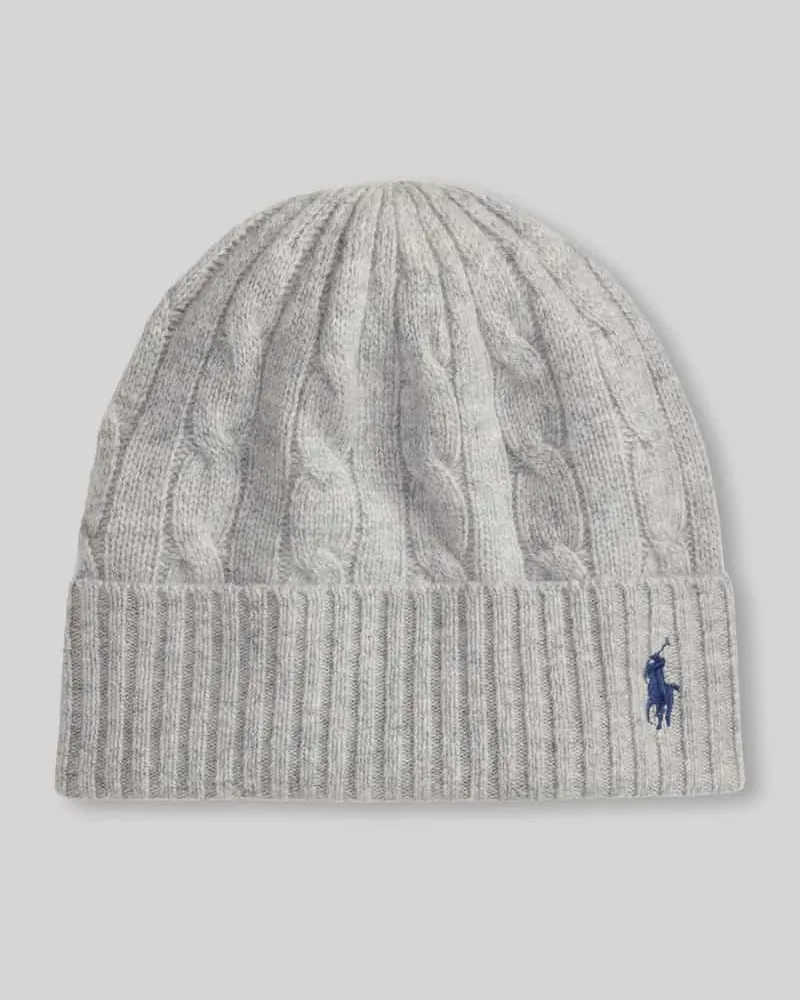 Ralph Lauren Mütze aus Woll-Mix mit Logo-Stitching Hellgrau