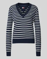 Tommy Hilfiger Pullover mit V-Ausschnitt und Logo-Stitching Dunkelblau