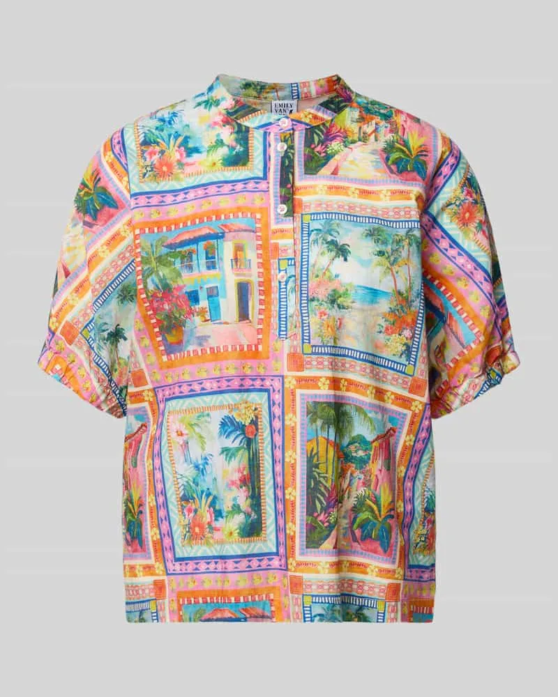 Emily van den Bergh Relaxed Fit Bluse mit Rundhalsausschnitt Hellgruen