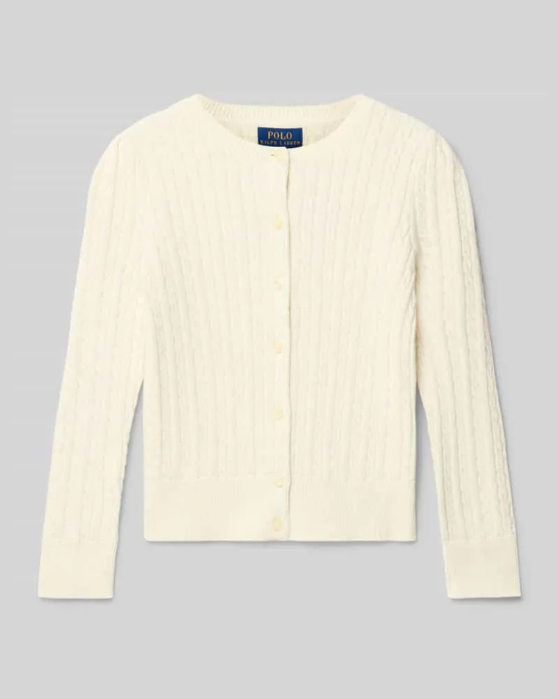 Ralph Lauren Regular Fit Strickjacke aus reiner Baumwolle Modell 'Banded Ecru