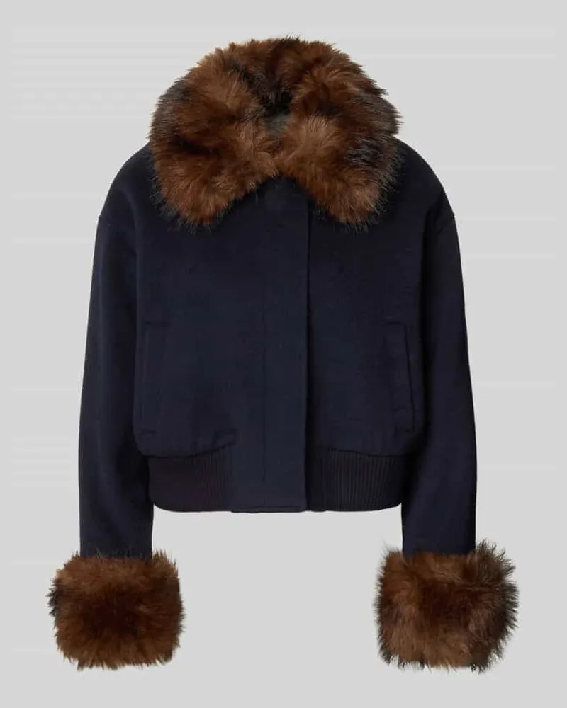 Self-Portrait Regular Fit Jacke aus Woll-Viskose-Mix Dunkelblau