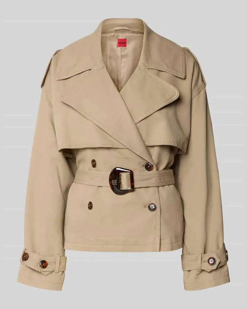 HUGO BOSS Boxy Fit Trenchcoat-Jacke aus Baumwoll-Leinen-Mix Modell 'ACLUNDA-1-W Beige