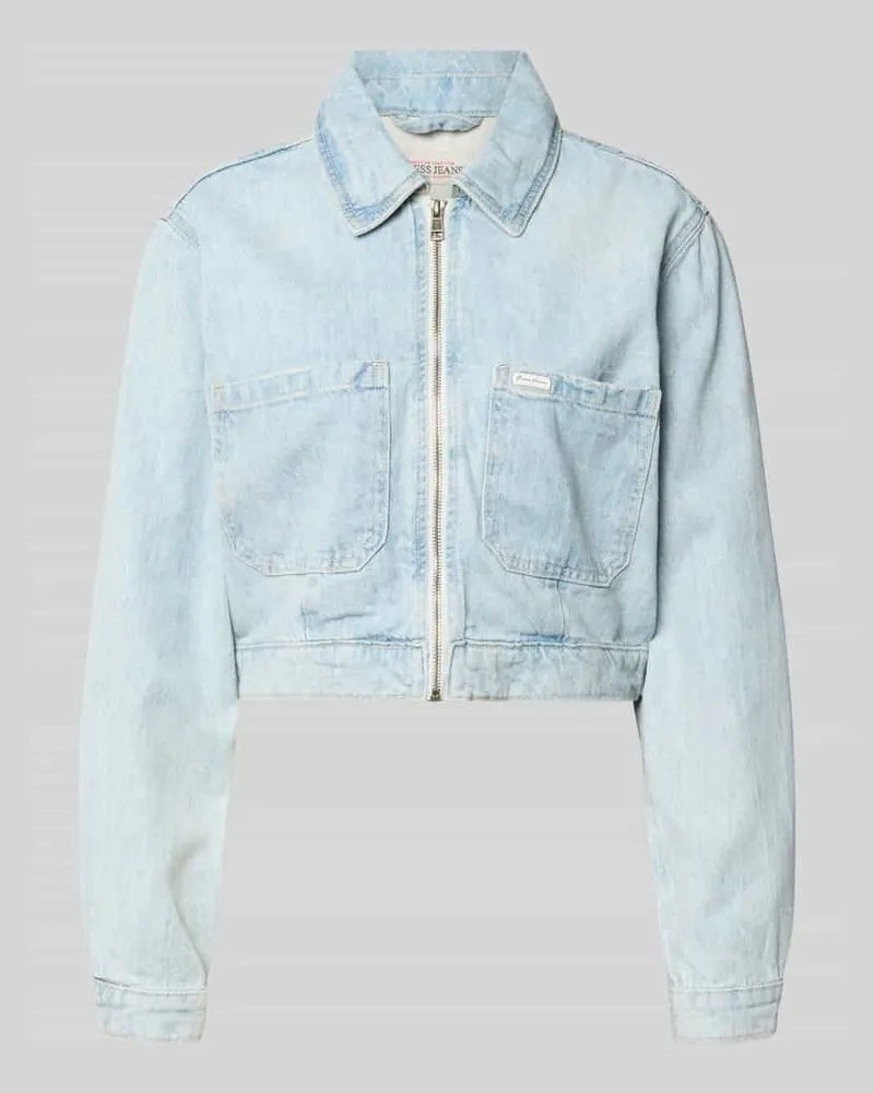 Guess Cropped Jeansjacke mit Reißverschluss Hellblau