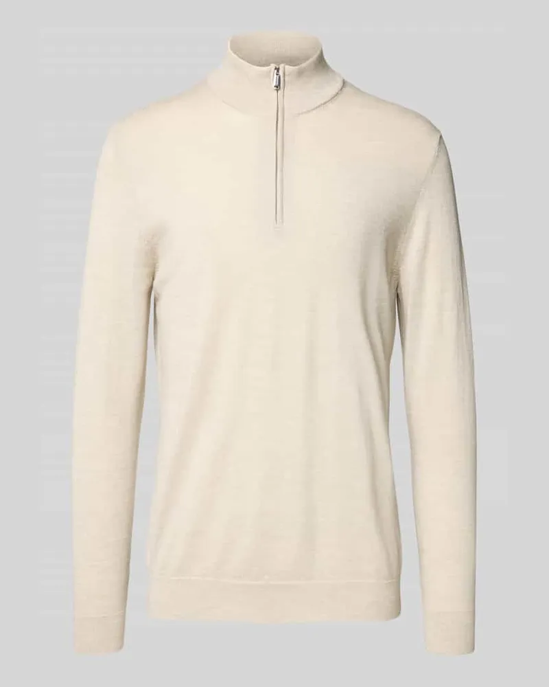 Profuomo Wollpullover mit Troyer-Kragen Beige