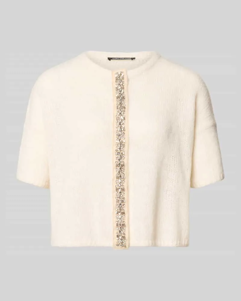 Luisa Cerano Strickjacke mit Ziersteinbesatz und 1/2-Arm Offwhite