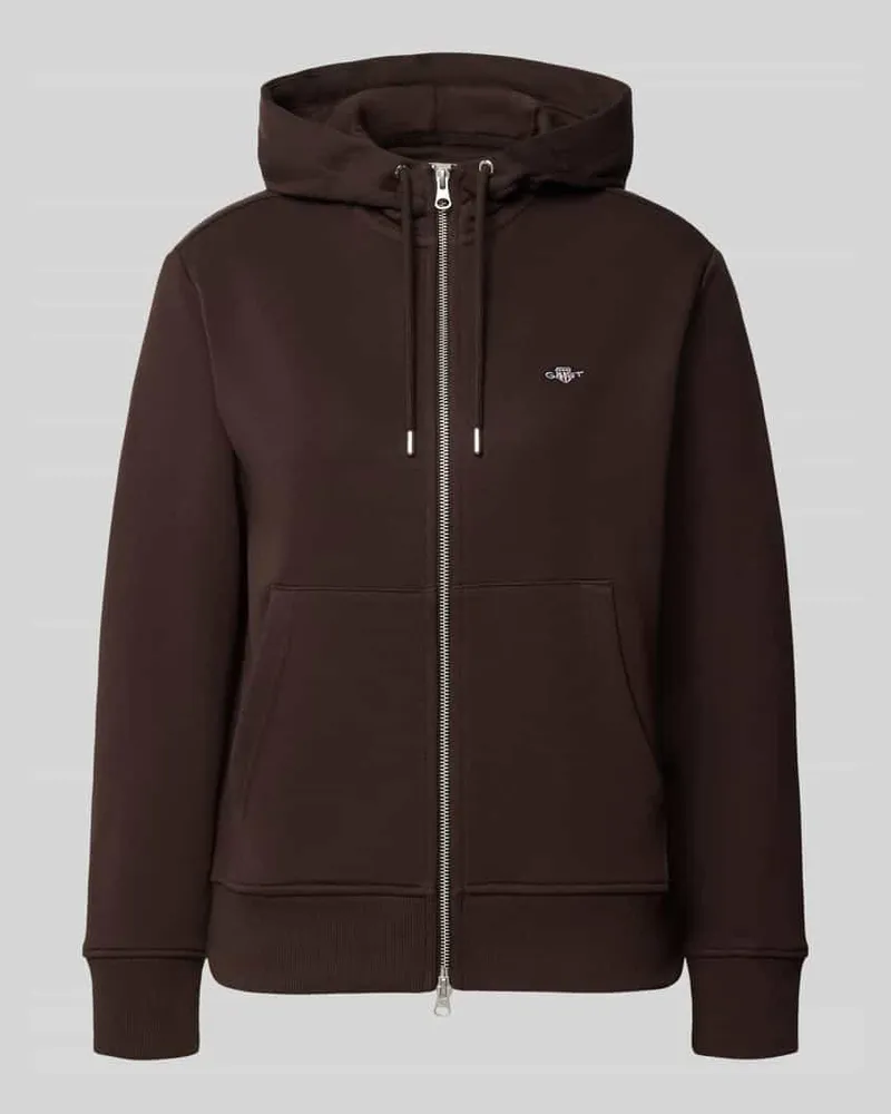 Gant Regular Fit Sweatjacke aus Baumwoll-Mix Dunkelbraun