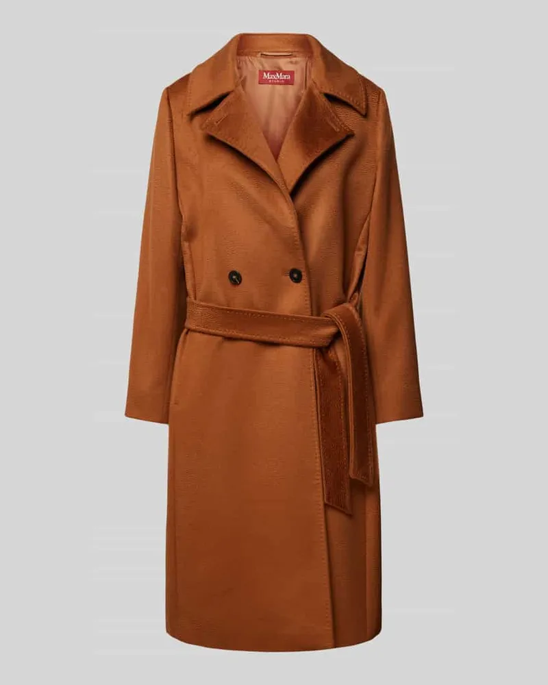 Max Mara Mantel aus reiner Schurwolle mit Umlegekragen Cognac