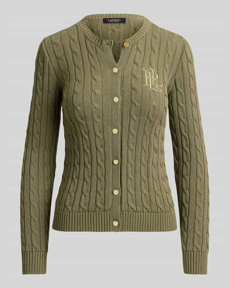 Ralph Lauren Regular Fit Strickjacke aus reiner Baumwolle mit Logo-Stitching Khaki