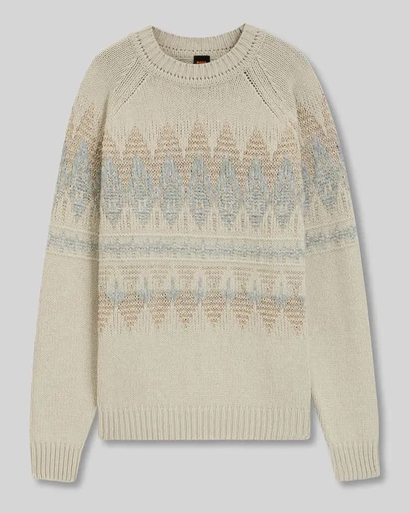 HUGO BOSS Relaxed Fit Strickpullover aus Woll-Mix Modell 'KAROMBO Sand