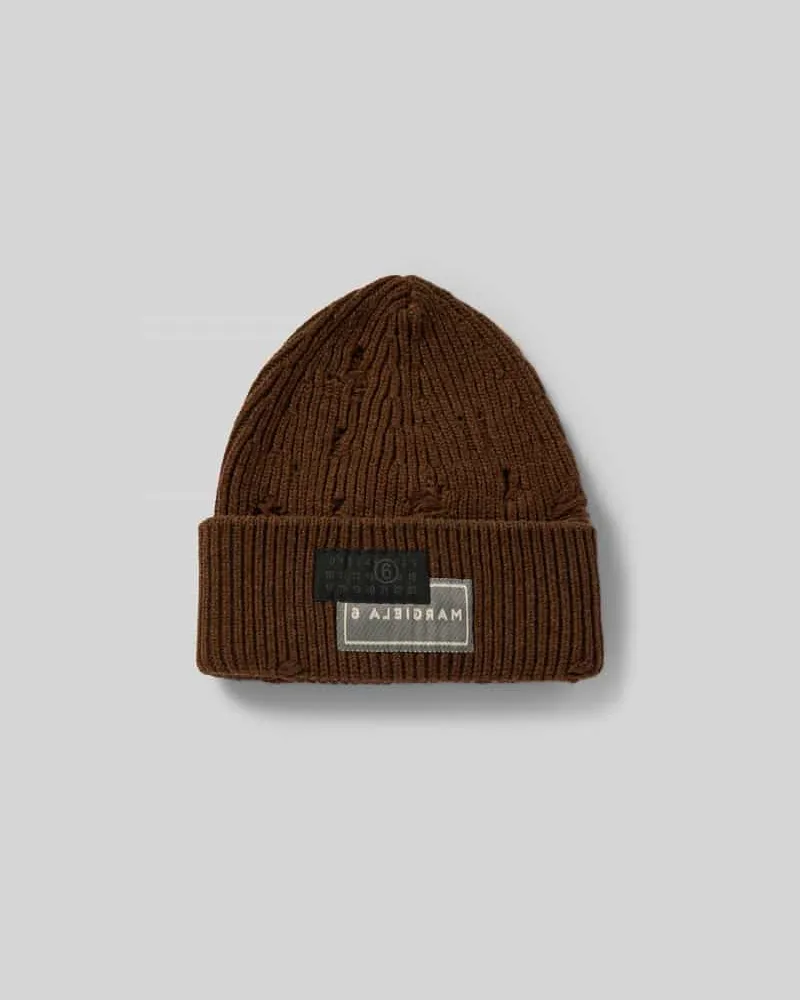 Maison Margiela Beanie in Strick-Optik Mittelbraun