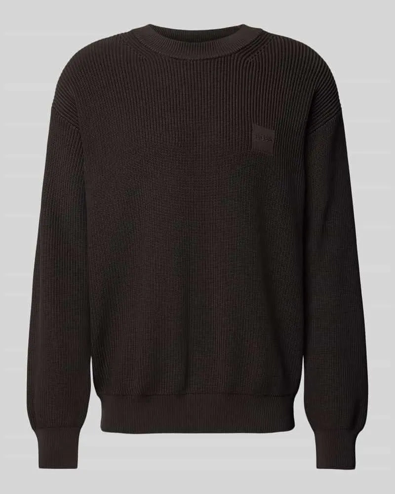 HUGO BOSS Strickpullover mit Label-Detail Modell 'Acircolo Dunkelbraun