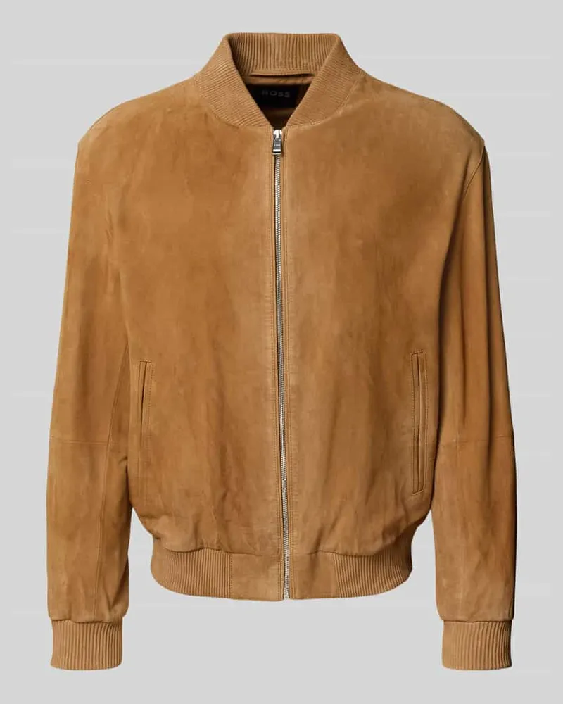 HUGO BOSS Regular Fit Lederjacke aus echtem Ziegenleder Beige
