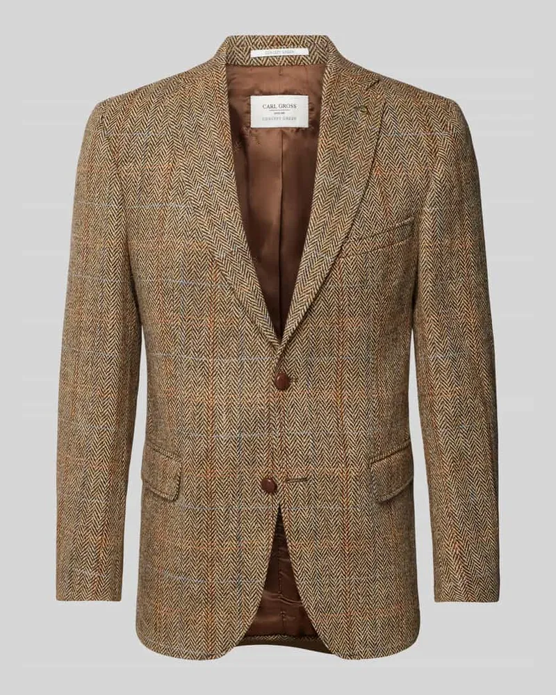 Carl Gross Regular Fit Harris Tweed Sakko aus Schurwolle mit Pattentaschen Modell 'Theo Hellbraun