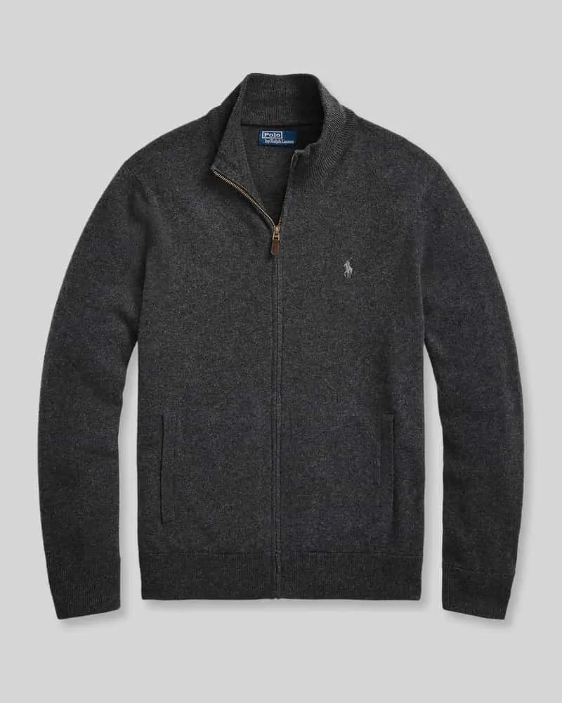 Ralph Lauren Regular Fit Strickjacke aus reiner Wolle Anthrazit