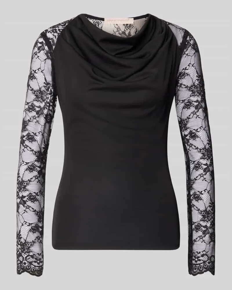Rinascimento Slim Fit Longsleeve mit Spitzenbesatz Black
