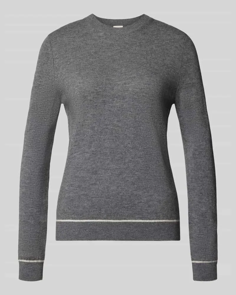 Stefanel Regular Fit Strickpullover aus reiner Lanawolle mit Rippbündchen Graphit