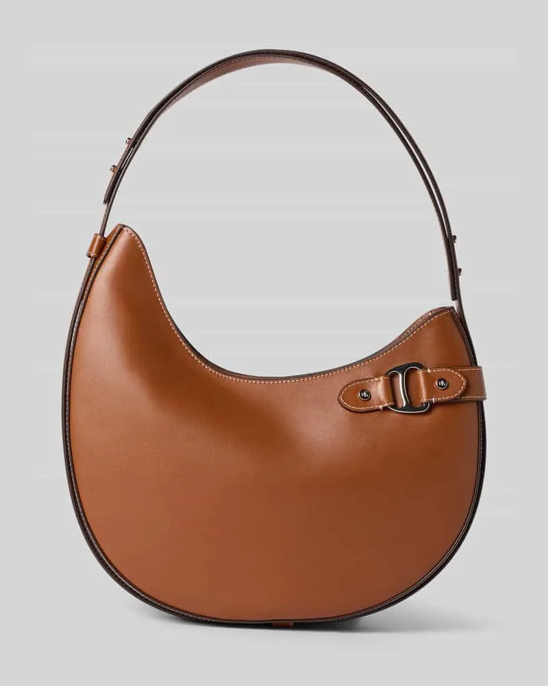 Ralph Lauren Hand Bag aus echtem Rindsleder mit Logo-Applikation Cognac